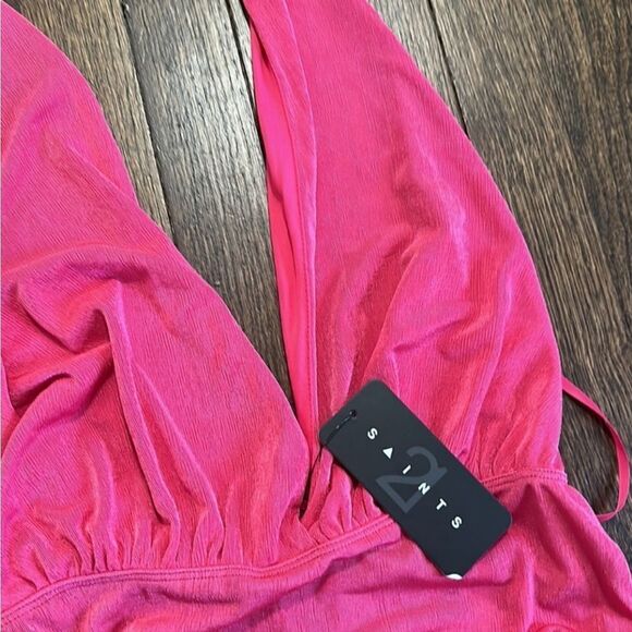 Saints 21 hot pink plunging v-neck backless bodysuit size small - Picture 2 of 9